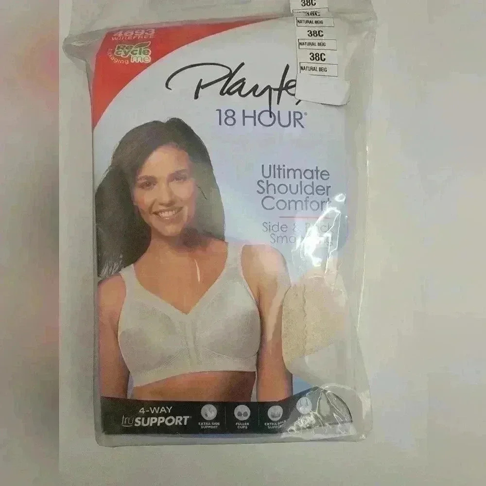 Playtex 18 Hour Bra 4693 Beige Tan 38C Comfort Cushion Straps Wireless Tagless